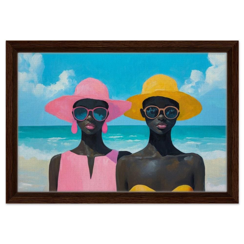 Black Women at the Beach | Vibrant Summer Vibes Canvas | African American Beauty & Elegance Art