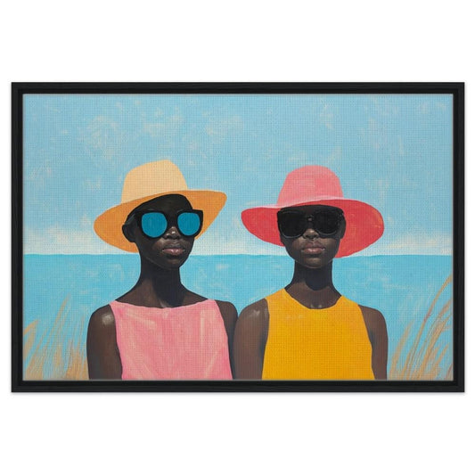 Black Friends at the Beach Art | African American Summer Vibes Canvas | Stylish Sun Hat Decor