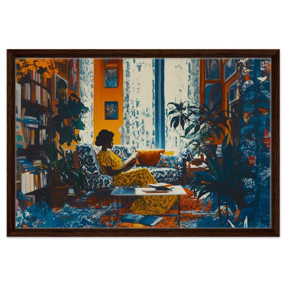 Digital Download - Black Woman Reading in a Cozy Living Room | African American Art | Vibrant Home Decor