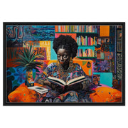 Vibrant African American wall art depicting a black woman reading, showcasing rich colors and cultural depth.