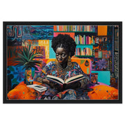 Black Woman Reading Vibrant African American wall art canvas print by MoomZee Artwork