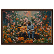 Black Couple in Floral Garden Love Black love wall art canvas print by MoomZee Artwork
