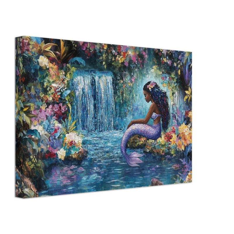 Black Mermaid Waterfall African American Wall Art Canvas