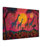 African American Giraffe Family Sunset Canvas Art Print