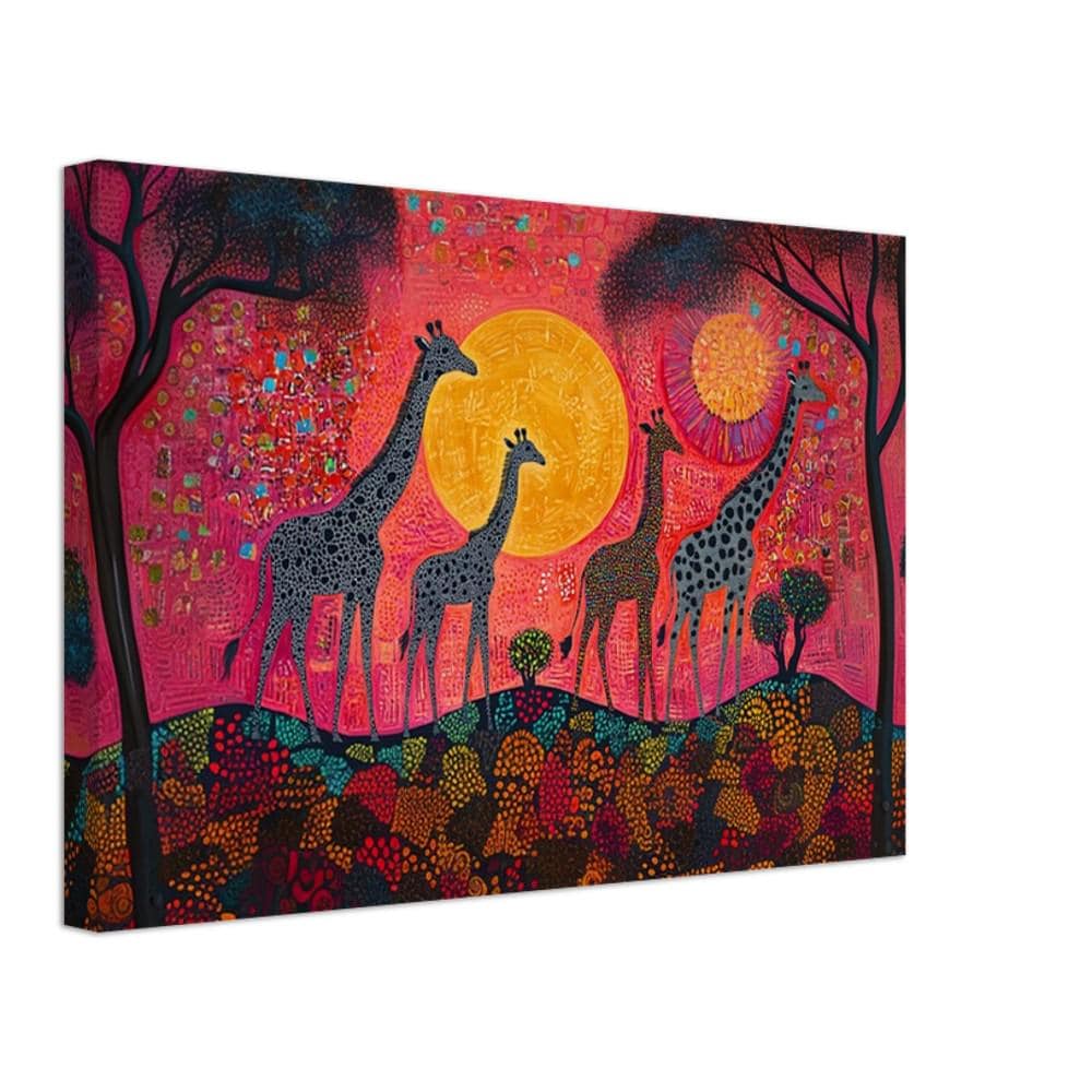 Giraffe Family Sunset African American canvas print by MoomZee Artwork