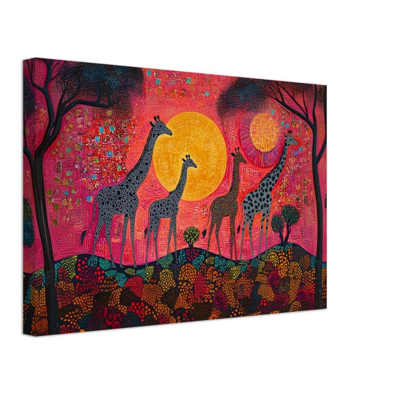 African American Giraffe Family Sunset Canvas Art Print