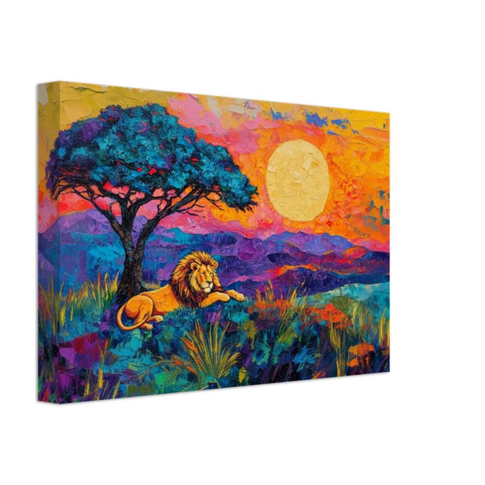 Lion at Sunset African Landscape Art | Vibrant Canvas Print