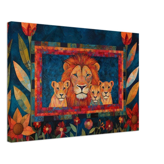 Lion Family Canvas Art – Vibrant Floral Afrocentric Wall Decor