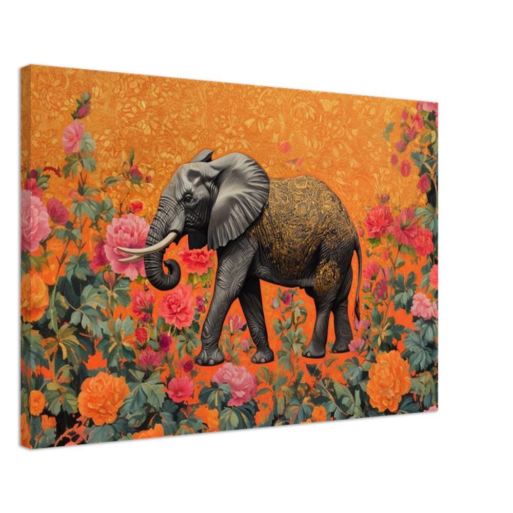 Jungle Elephant Floral African American wall art featuring a vibrant elephant surrounded by lush foliage and flowers.