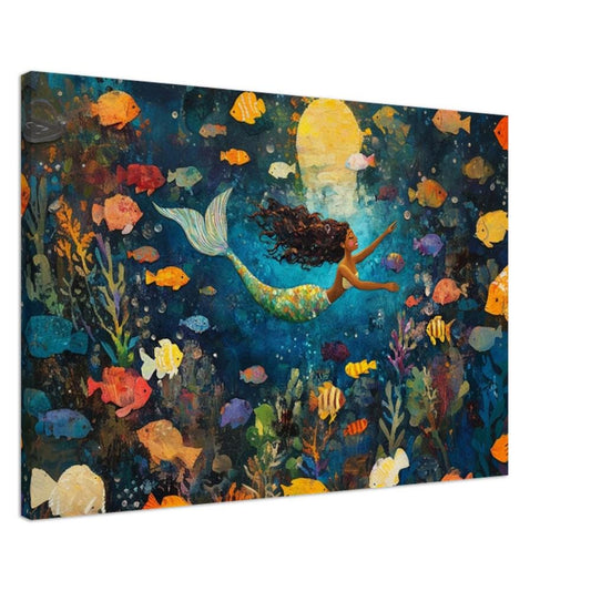 Black Mermaid Canvas Art - Vibrant Underwater Wall Decor