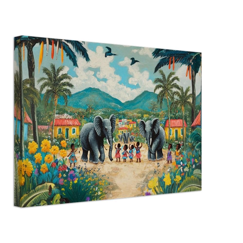 Haitian Folk Art with Elephants - Vibrant Caribbean Wall Decor