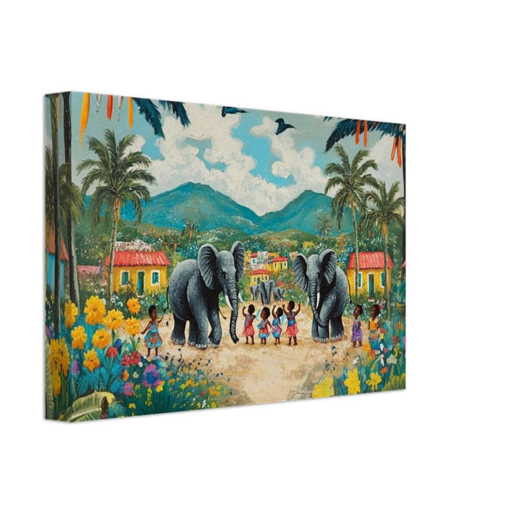 Haitian Folk Art with Elephants - Vibrant Caribbean Wall Decor