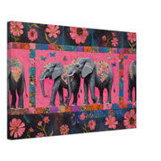 Faith Ringgold inspired elephant canvas art, showcasing vibrant colors in a unique african american wall art style.