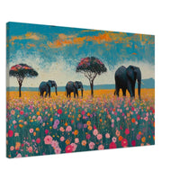 Vibrant African American wall art featuring a family of elephants against a striking background, perfect for any space.