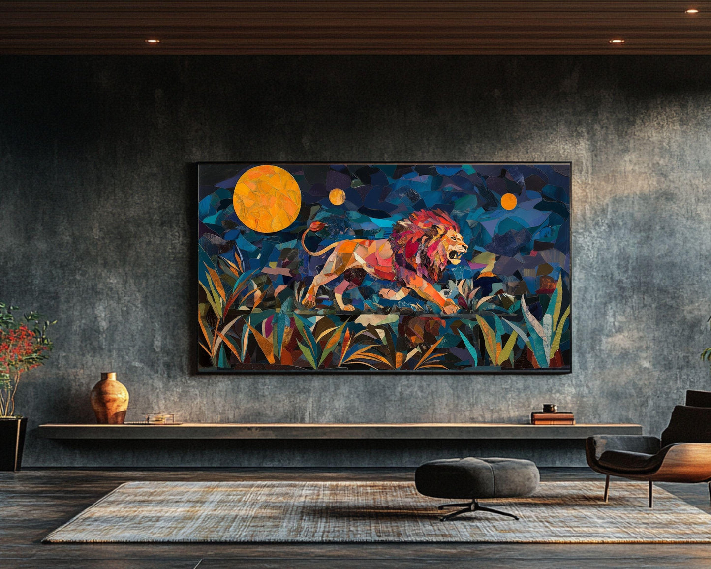 Majestic Lion Canvas Print | African Wildlife Wall Art | Bold Collage Decor