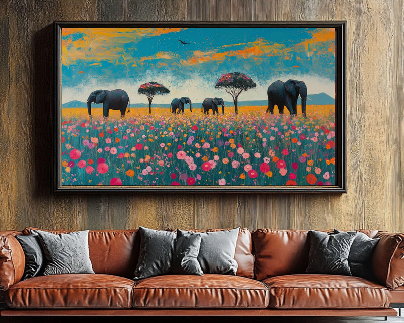 African American Wall Art Elephant Family Black Artwork