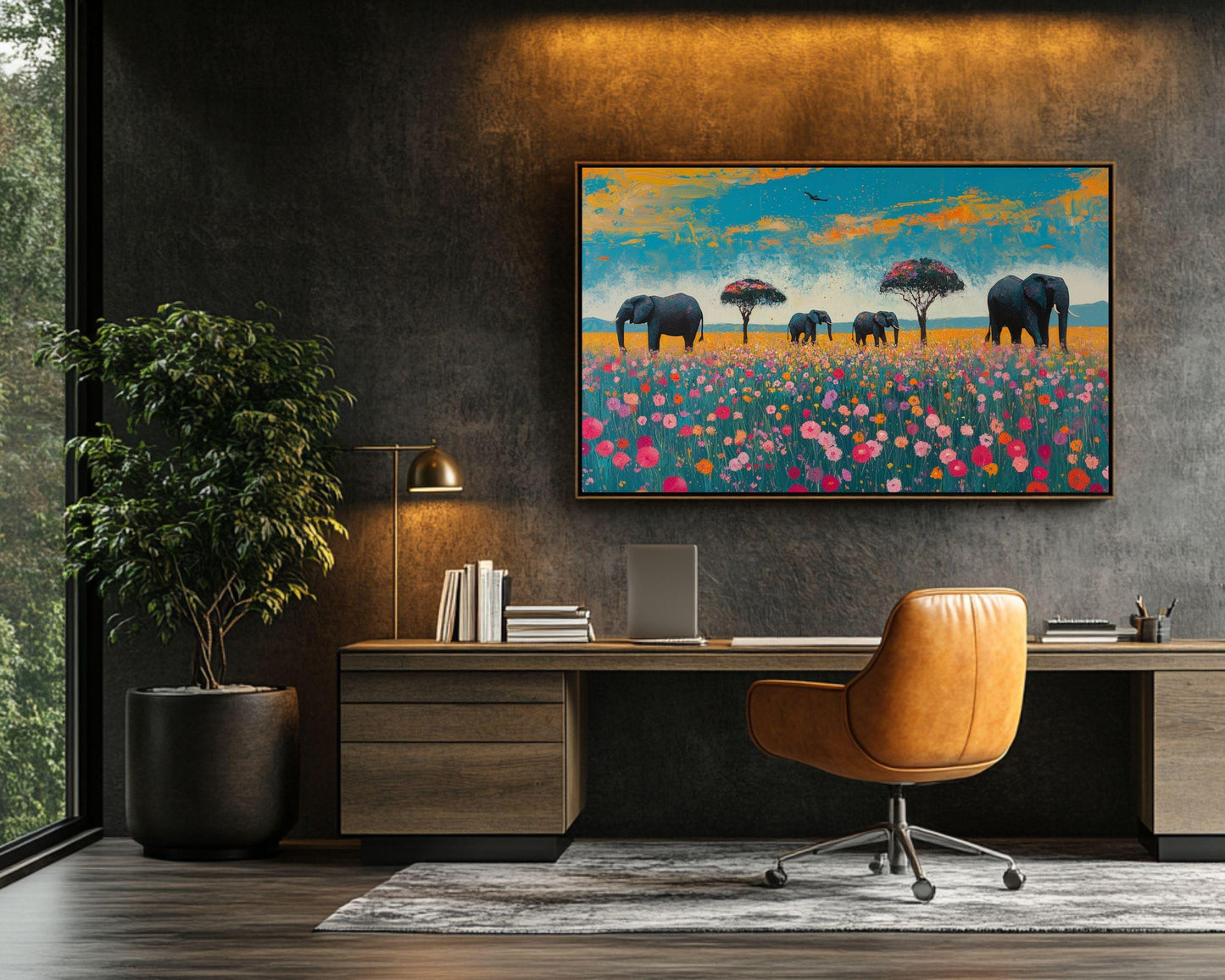 Elephants Canvas Print | African Safari Wall Art | Vibrant Wildlife Decor