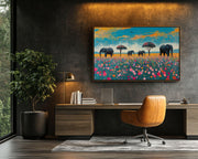 Elephant Family Black cultural wall decor print by MoomZee Artwork