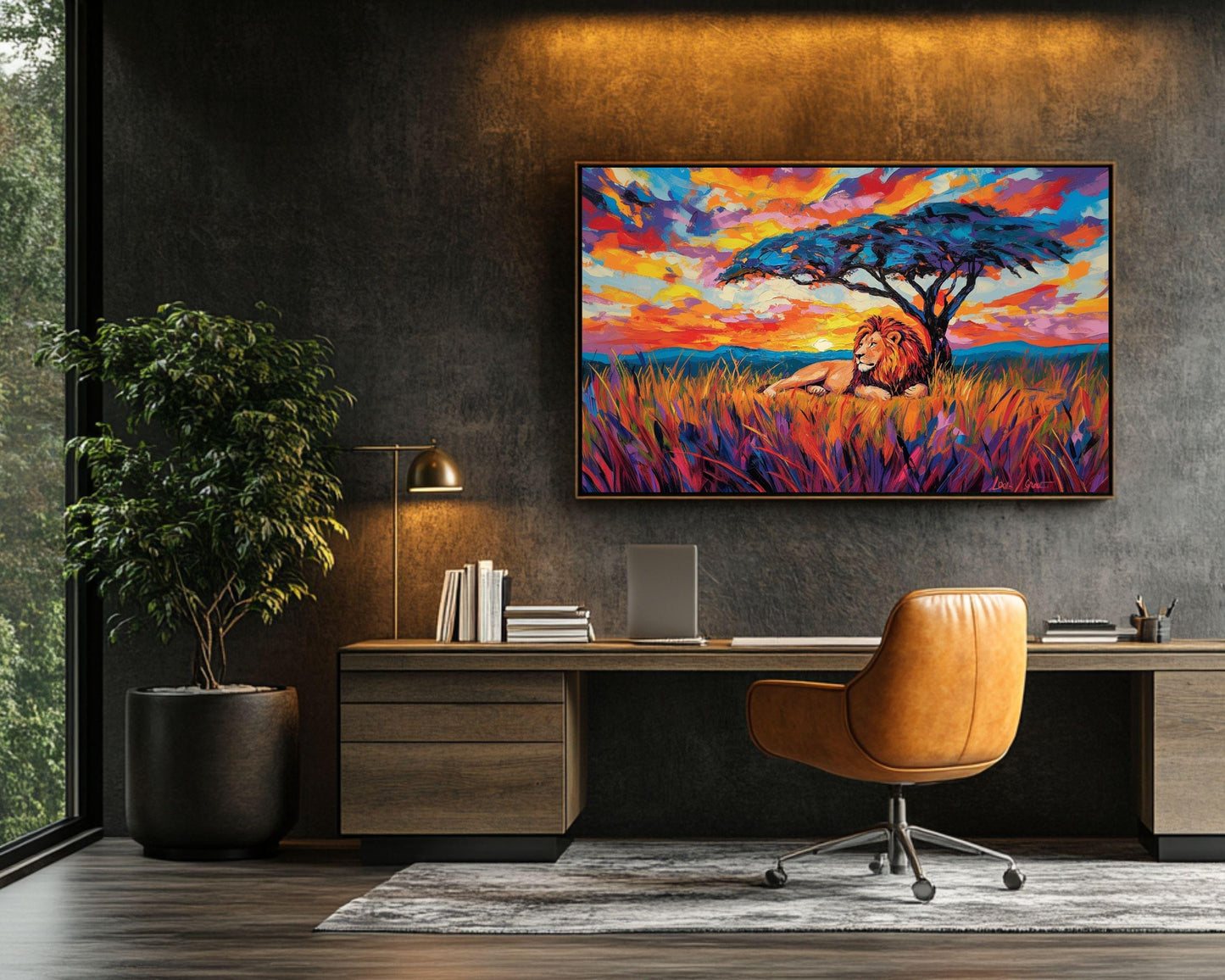 Lion Canvas Print | Vibrant Safari Sunset Art | African Wildlife Decor