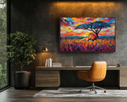 Black Lion African Sunset cultural wall decor print by MoomZee Artwork