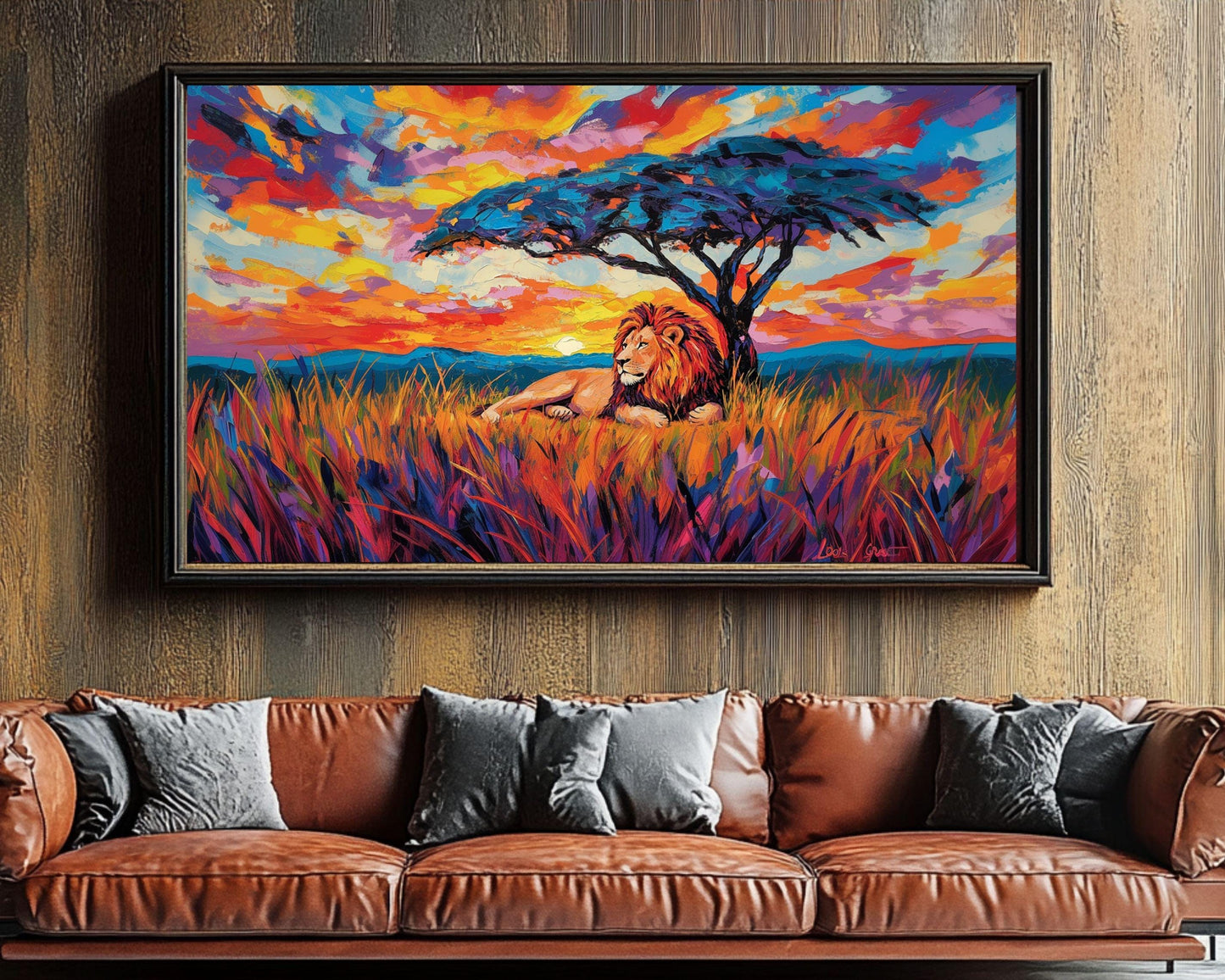 Lion Canvas Print | Vibrant Safari Sunset Art | African Wildlife Decor