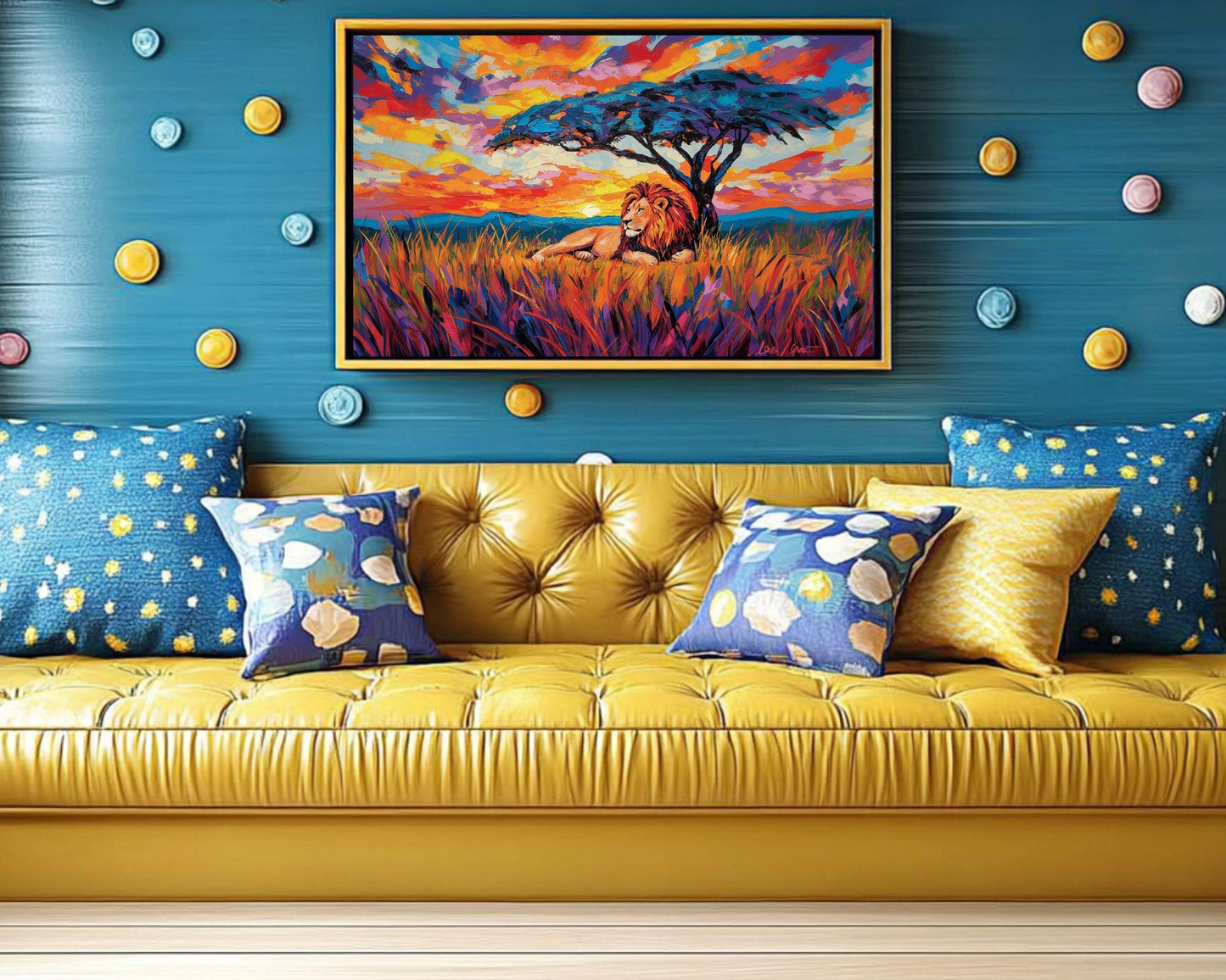 Lion Canvas Print | Vibrant Safari Sunset Art | African Wildlife Decor