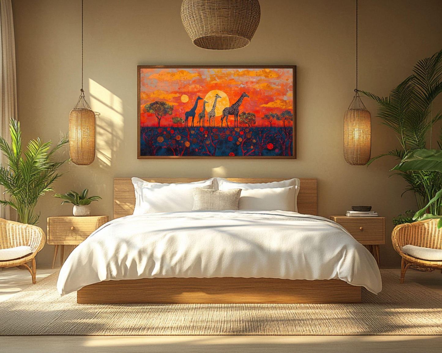 Giraffes Canvas Print | Vibrant African Sunset Art | Wildlife Wall Decor