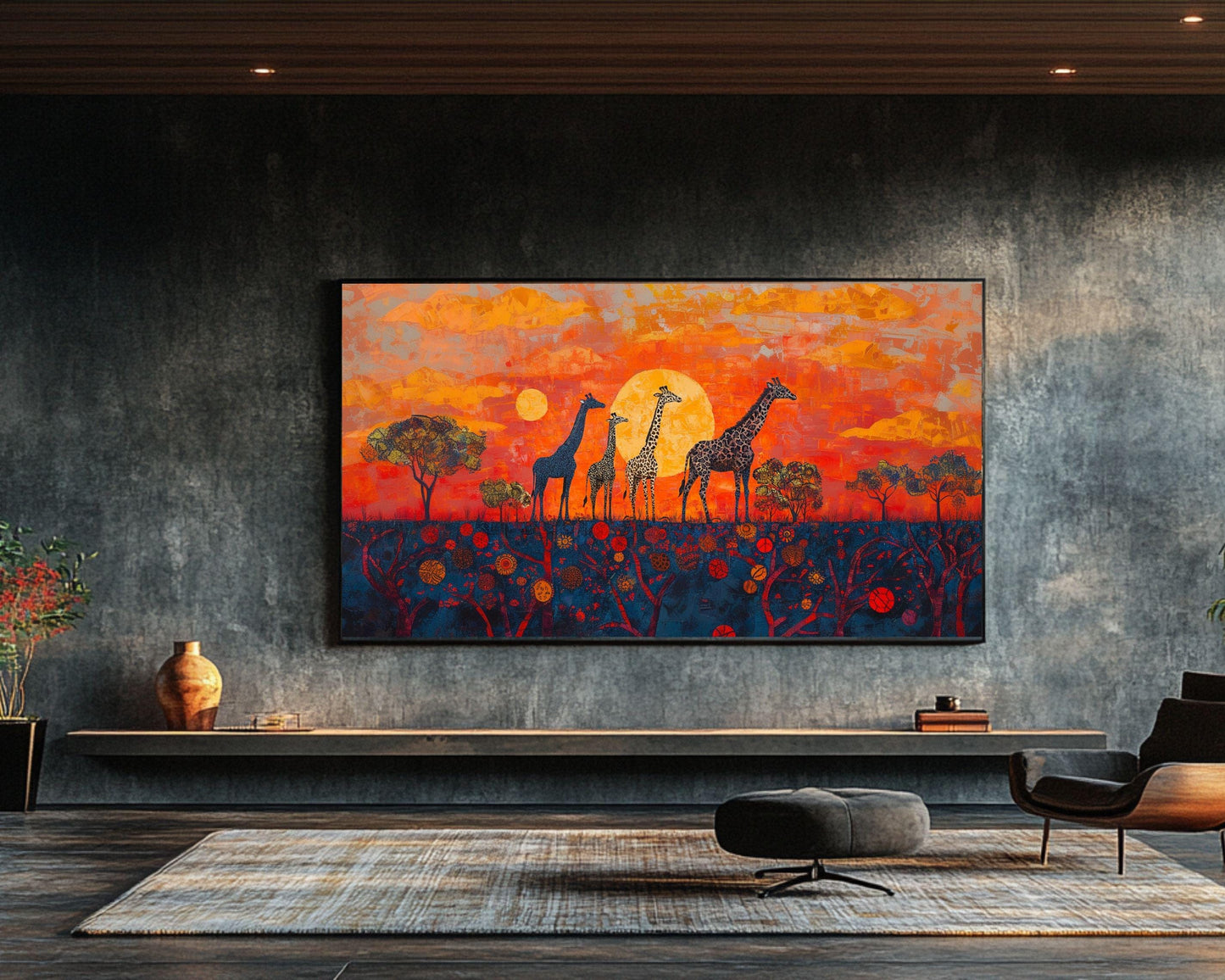 Giraffes Canvas Print | Vibrant African Sunset Art | Wildlife Wall Decor