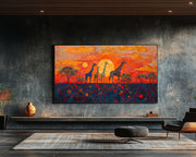 Black Giraffes Safari Sunset African American canvas print for home decor