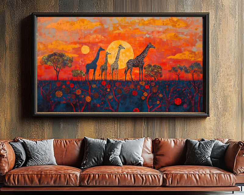 Black Art Giraffes African American Wall Art Safari Sunset Decor