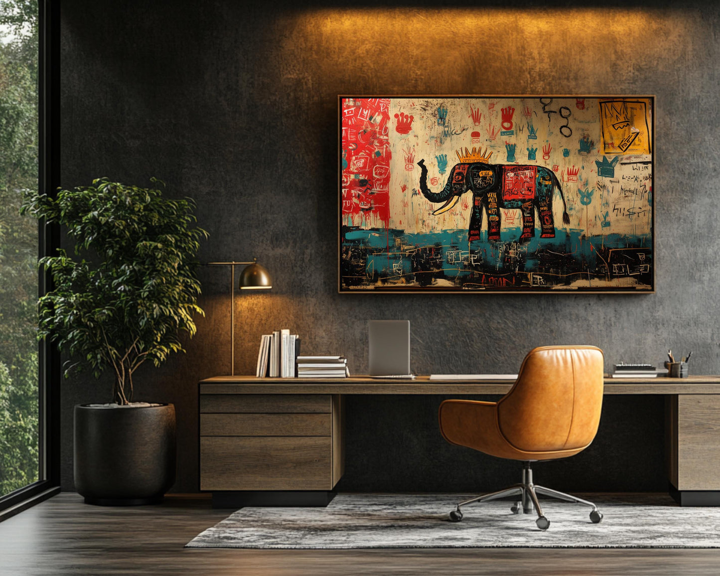 Abstract Elephant Canvas Print | Basquiat-Inspired Wall Art | Bold Cultural Decor