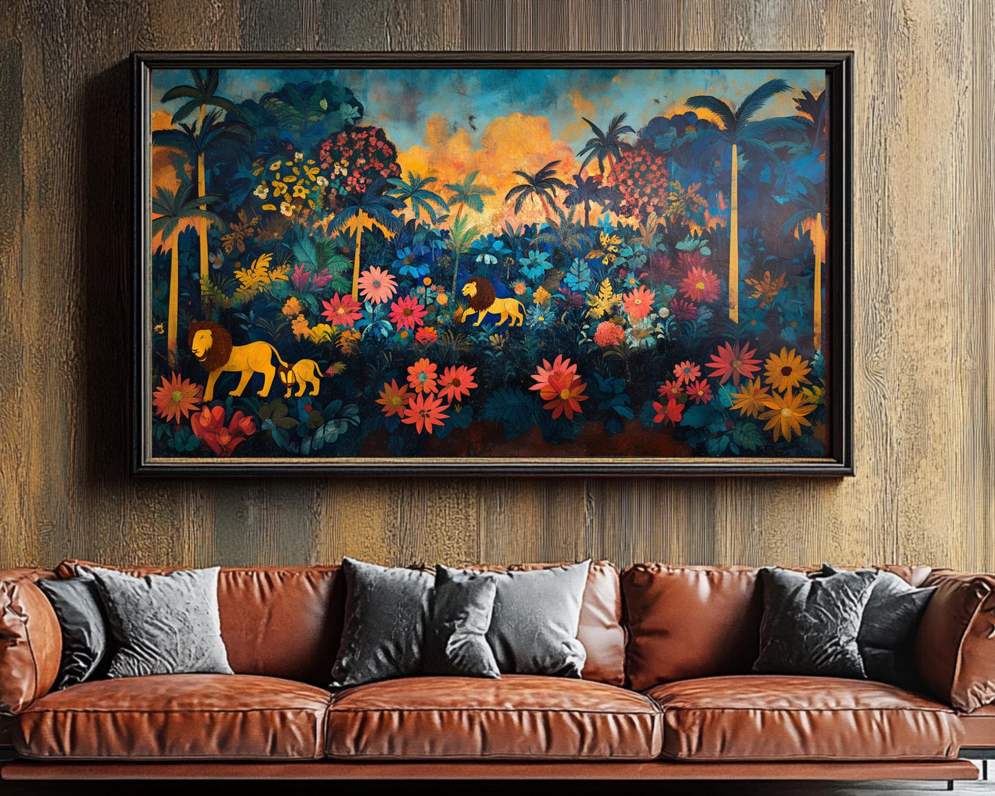 Vibrant Lion Wall Art - Black Culture Canvas or Framed Print