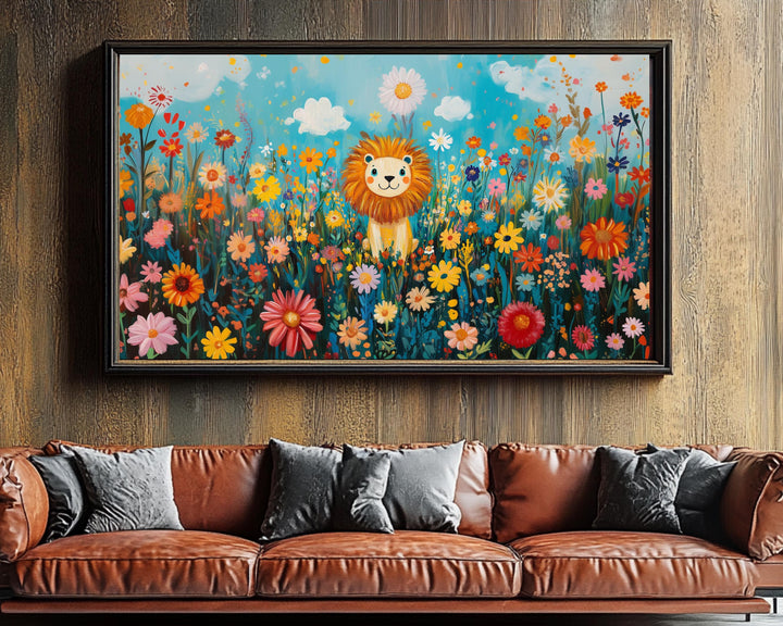 Cheerful Lion African American Wall Art Canvas for Kids