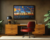 Vibrant abstract canvas art showcasing an African American woman's silhouette, perfect as striking African American wall art.