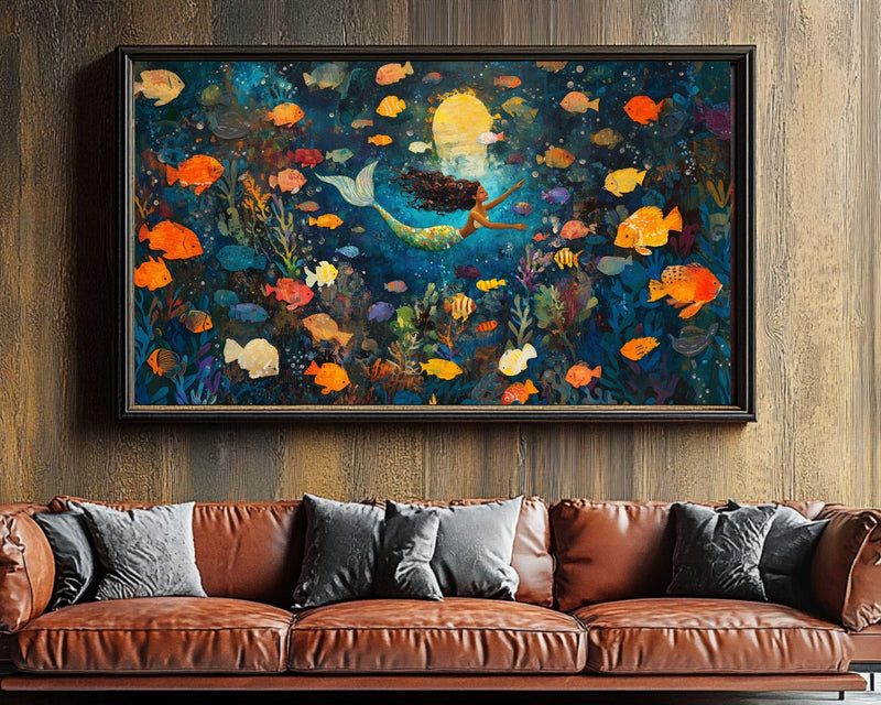 Black Mermaid African American Wall Art Afrocentric Canvas Print