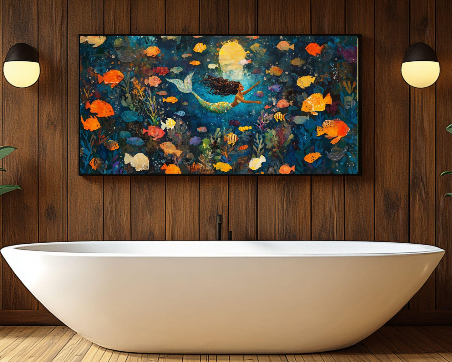 Black Mermaid Canvas Art - Vibrant Underwater Wall Decor