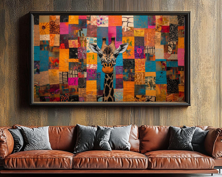 Colorful Giraffe Canvas Black Art African American Wall Decor Wall Art