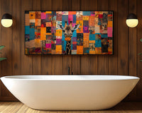 Colorful abstract afrocentric canvas art representing vibrant african american wall art for modern decor.