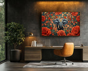 African Elephant Floral Black cultural wall decor print by MoomZee Artwork