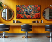 African Elephant Floral Black African American canvas print by MoomZee Artwork