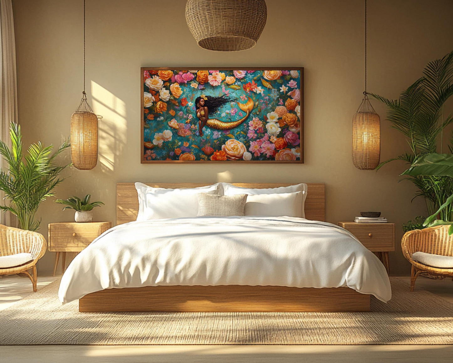 Royal Mermaid Canvas Art – Vibrant Floral Fantasy Wall Decor