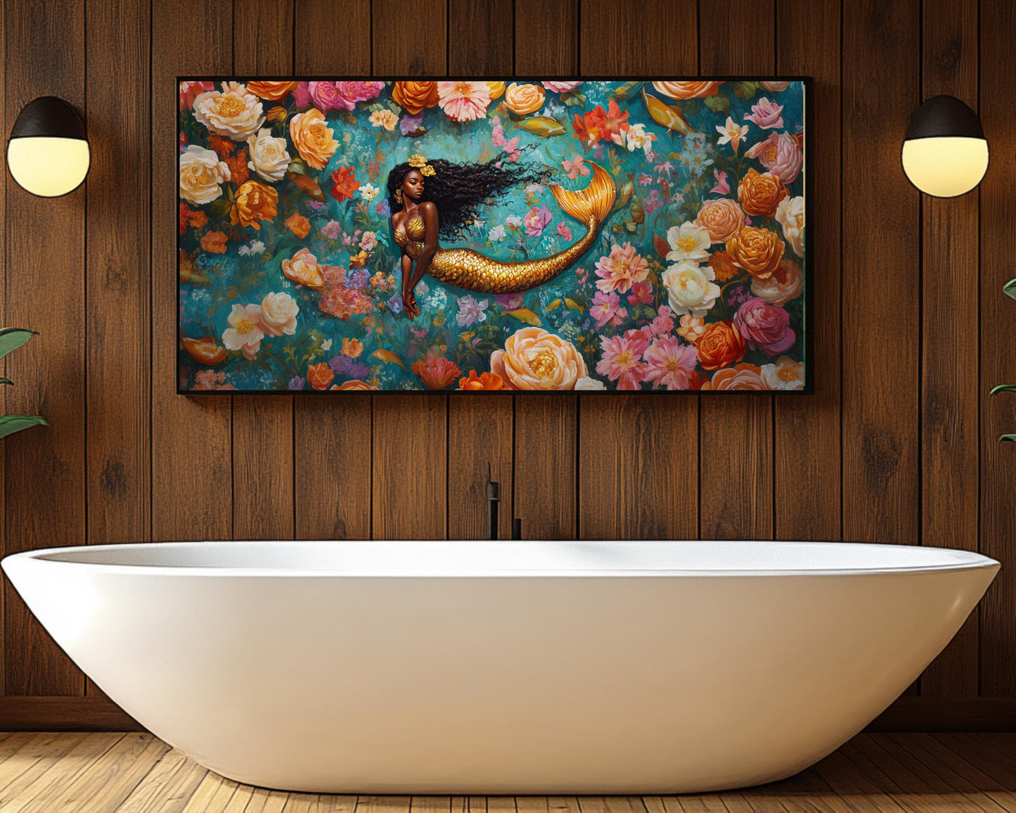 Royal Mermaid Canvas Art – Vibrant Floral Fantasy Wall Decor