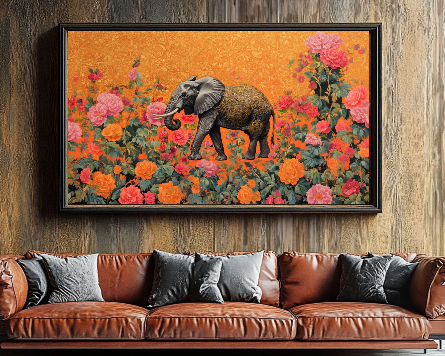 Majestic Elephant Canvas Art – Vibrant Floral Jungle Wall Decor