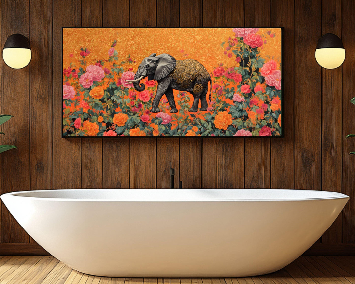 Majestic Elephant Canvas Art – Vibrant Floral Jungle Wall Decor