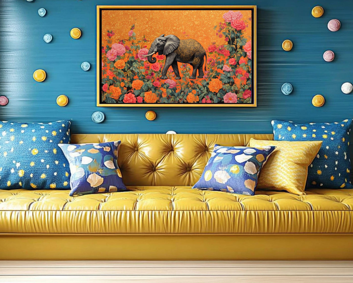 Majestic Elephant Canvas Art – Vibrant Floral Jungle Wall Decor