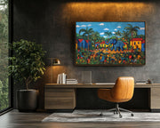 Blue Elephant Haitian Folk Black cultural wall decor print by MoomZee Artwork