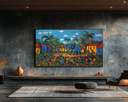 Blue Elephant Haitian Folk Black Caribbean wall art for home decor