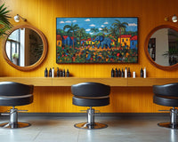 Colorful abstract african american wall art featuring vibrant shapes and patterns on a canvas print.