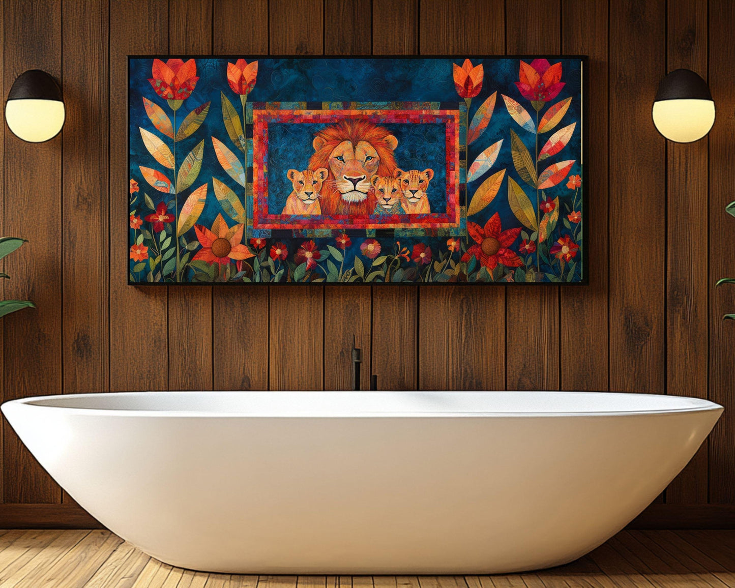 Lion Family Canvas Art – Vibrant Floral Afrocentric Wall Decor