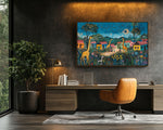Giraffe Village African American Wall Art Black Folk Art Canvas Print